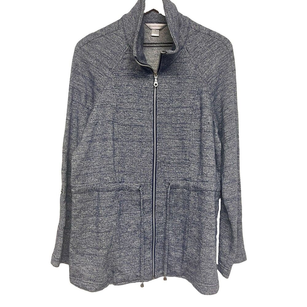 Christopher & Banks Womens Full-Zip Sweatshirt Jacket Size XL Marled Blue Gray